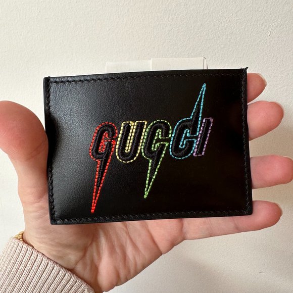 Gucci Blade Embroidered Card Case in Black NEW IN BOX - Picture 1 of 10